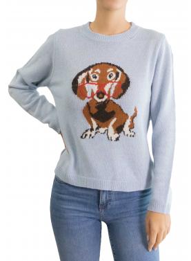 Maglia girocollo tinta unita con bassotto